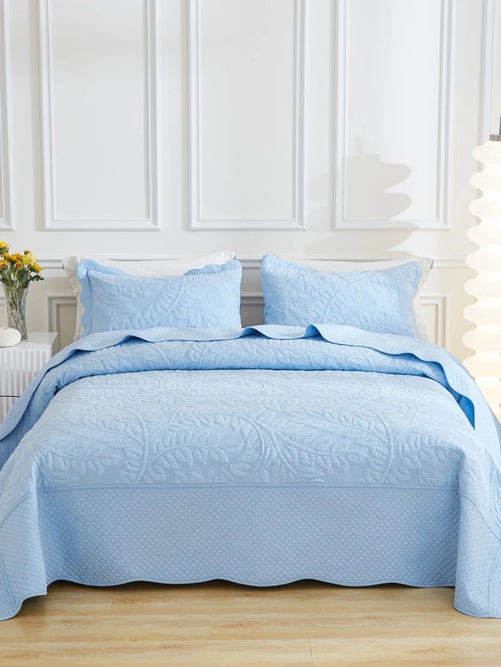 3 PIECE 100% COTTON QUILT SET, OVERSIZED QUILTED BEDSPREAD